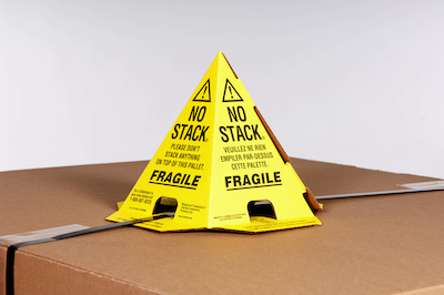 Do Not Stack Pallet Cones  8 x 8 x 10 Yellow/Black Tri-Lingual : English, Spanish & French (50/case) image